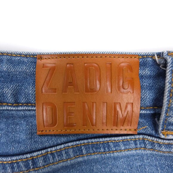 ZADIG & VOLTAIRE Ava Jeans Slim Raw Hem Denim Moto Boho 90s Y2k Grunge Edgy - Picture 5 of 8